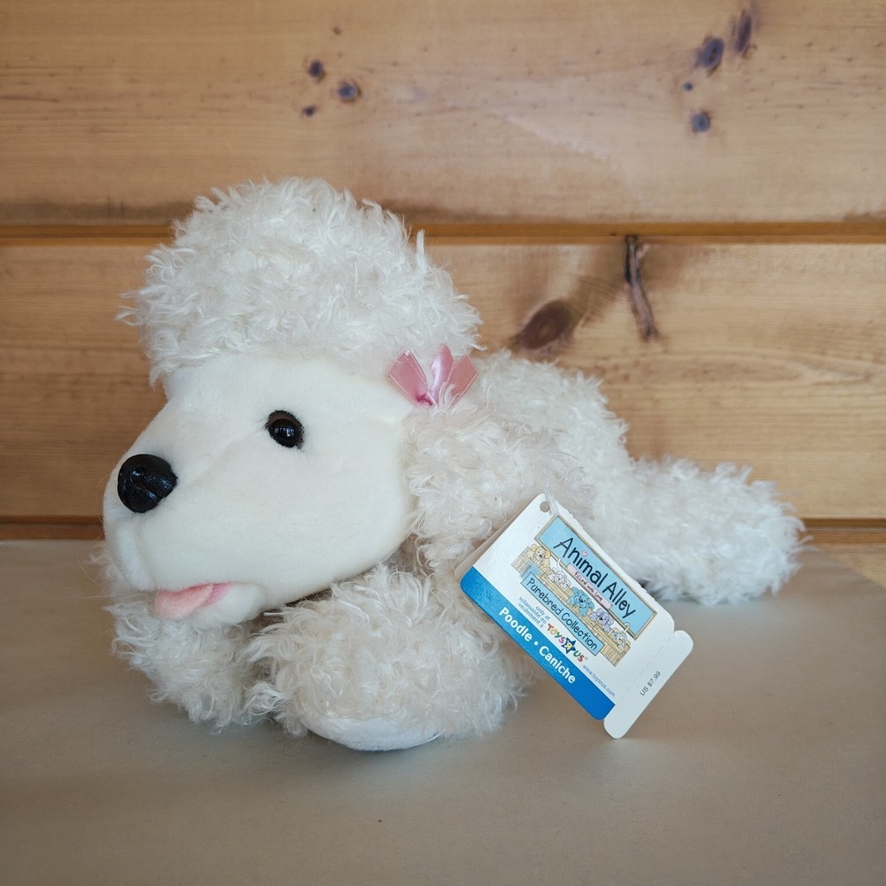 Toys R Us 12" Animal Alley Vintage Plush White French Poodle Pink Bow W/ Tag F51